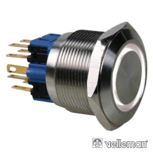 Pulsador Plano Em Aço Anel Branco (On)-Off Dpst 1no 1nc - (R2000W)