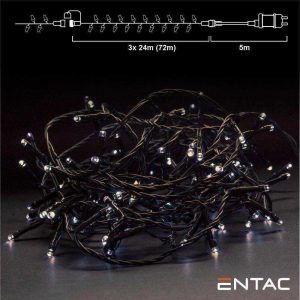 Luzes de Natal 720 LED 3000K 72m (3x 24m) C/ Alimentador - (ECL-240-WW-LSA72)