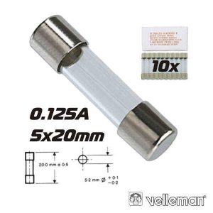 Fusível 5x20 Fusão Rápida 0.125a (10X) VELLEMAN - (FF0.125N)
