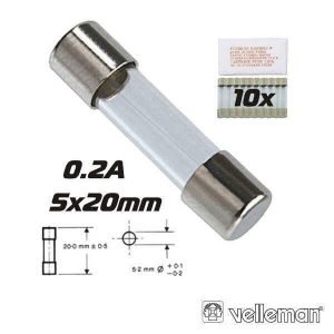 Fusível 5x20 Fusão Rápida 0.2a (10X) VELLEMAN - (FF0.2N)