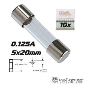 Fusível 5x20 Fusão Lenta 0.125a (10X) VELLEMAN - (FU0.125N)