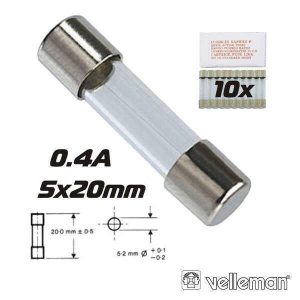 Fusível 5x20 Fusão Lenta 0.4a (10X) VELLEMAN - (FU0.4N)