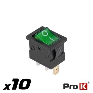 Interruptor Basculante 20A-12V SPST ON-OFF 10x Verde PROK - (ITR520GR/10)