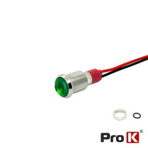 Luz Piloto Redondo De Metal 10mm 12-24V Verde PROK - (LLP-1224/10GR)