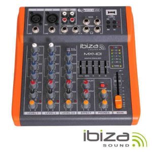 Mesa De Mistura 4 Canais 3 Entradas Phantom USB/Rec IBIZA - (MX401)
