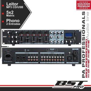 Pré-Amplificador 19" 2u Matrix 5x2 12 Entradas Cd/USB BSTPRO - (MX56U)