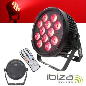Projetor Luz C/ 12 LEDS RGBWA-UV DMX Comando IBIZA - (PARLED1212IR)