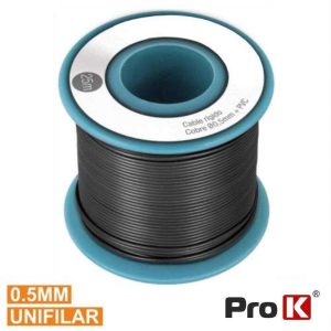 Cabo Unifilar Preto 0.5mm Rolo 25m PROK - (PKCU0.5/25B)
