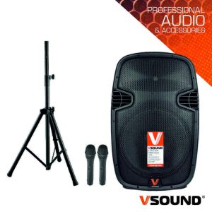 Coluna Amplificada 12" 500W UHF BAT C/ Suporte VSOUND - (SOUND-SET-12)