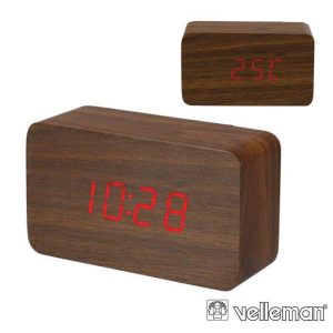 Relógio de Madeira Com Calendário e Temperatura VELLEMAN - (WC229)