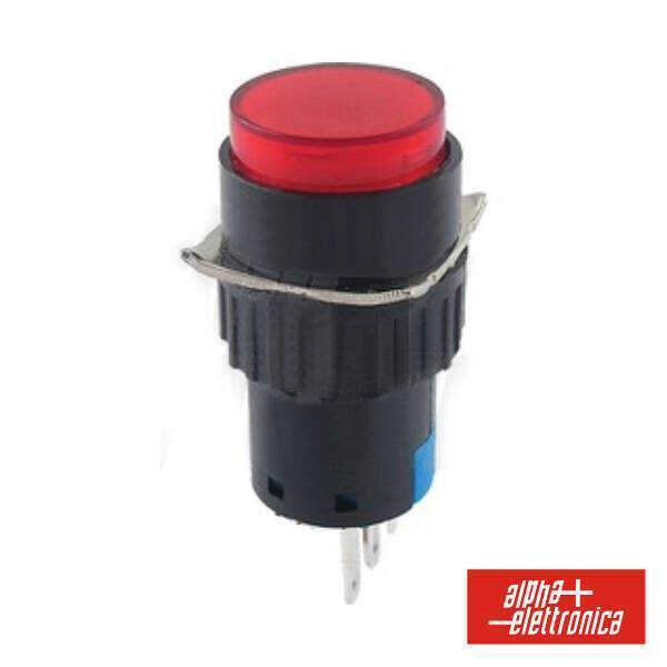 Comutador Pulsador Redondo 230V (on)/on Vermelho Unipola - (330-070-1)