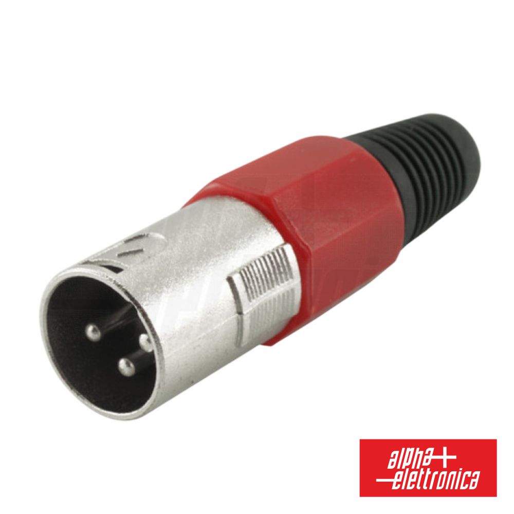 Ficha XLR 3p Macho Vermelha C/ Blindagem E Bloqueio - (40-66R)