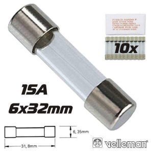 Fusível 6x32 Fusão Lenta 15a (10X) VELLEMAN - (6FU15N)
