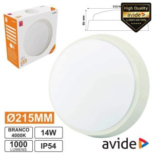 Aplique LED Redondo 14W 215mm 4000k 1000lm IP54 AVIDE - (ABBHL-R-14W-NW)