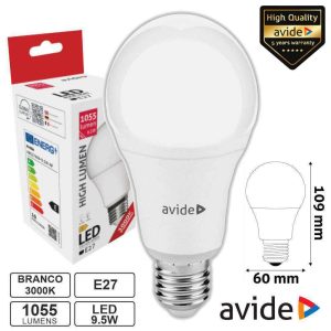 Lâmpada LED E27 Globo A60 9.5W 230V 3000K 1055lm AVIDE - (ABG27WW-9.5W-AP)