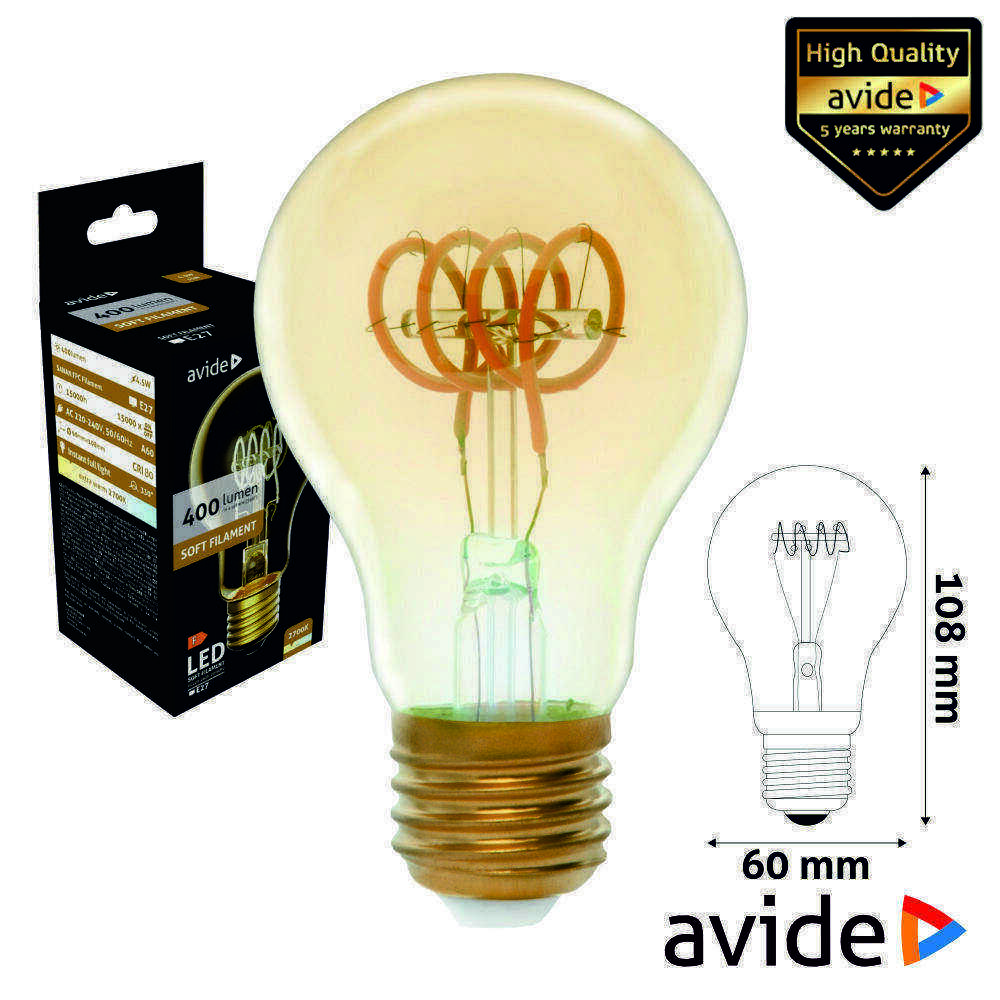 Lâmpada E27 4.5W Globo 230V Filamento 2700K 400lm AVIDE - (ABLSFG27EW-4.5W)