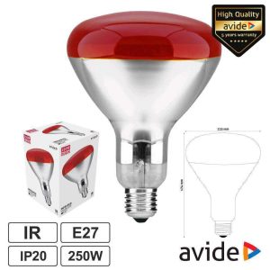Lâmpada E27 250W Infravermelhos Topo Vermelho AVIDE - (ASIR27-250W-R)