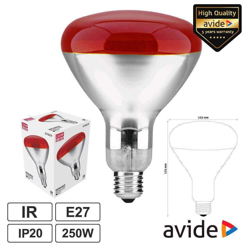 Lâmpada E27 250W Infravermelhos Topo Vermelho AVIDE - (ASIR27-250W-R)