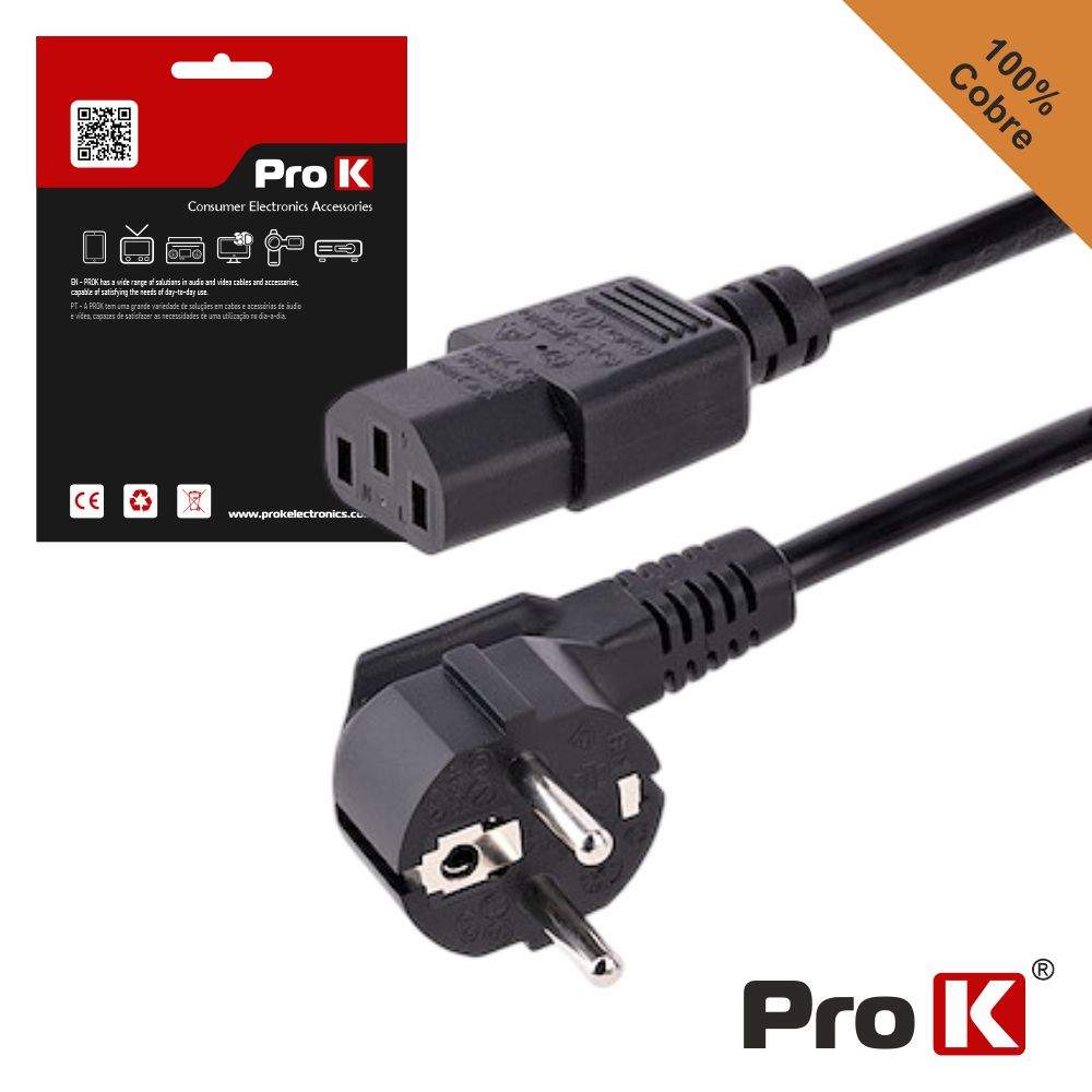 Cabo Alimentação Schuko Macho 3p / IEC C13 Fêmea 1.5M PROK - (CIEC13/1.5B)
