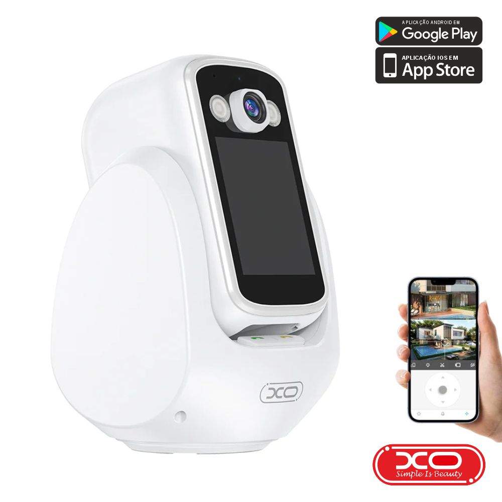 Câmara Vigilância IP C/ Display 1080p 2MP WiFi+BT XO - (CR08)