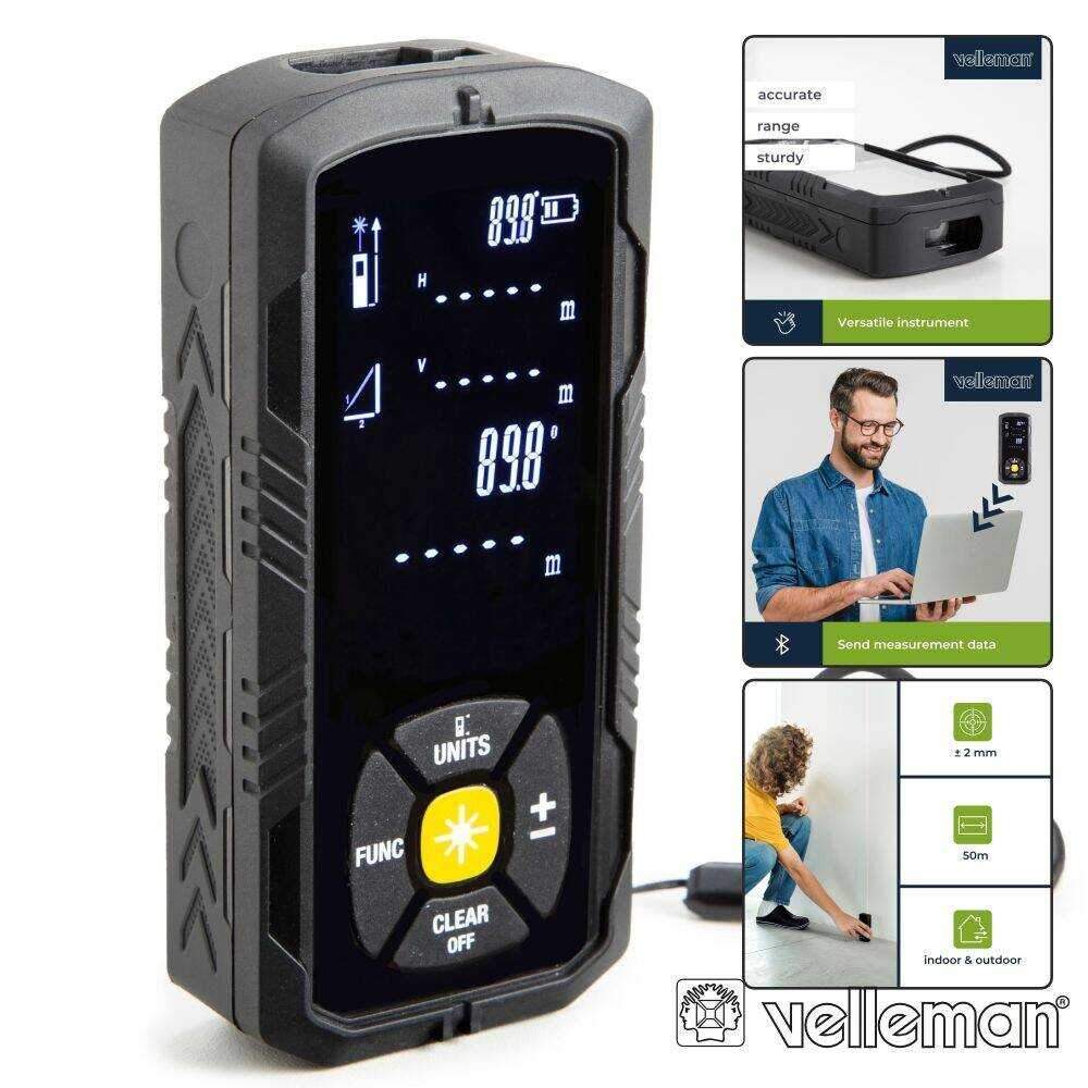 Medidor De Distâncias Digital a Laser 50m BT VELLEMAN - (DEM702)