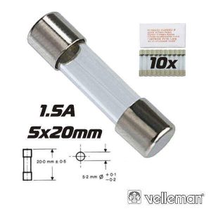 Fusível 5x20 Fusão Lenta 1.5A (10X) VELLEMAN - (FU1.5N)