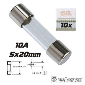 Fusível 5x20 Fusão Lenta 10a (10X) VELLEMAN - (FU10N)