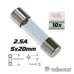 Fusível 5x20 Fusão Lenta 2.5a (10X) VELLEMAN - (FU2.5N)