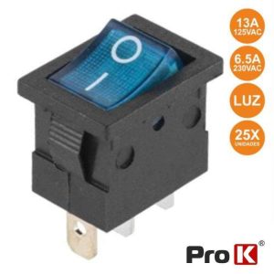 Interruptor Basculante C/ Luz 6.5A-250v SPST On-Off 25x PROK - (ITR003BL/25)