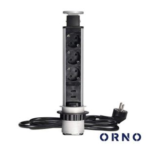 Tomada Elétrica Encastrar 3x Schuko 2x USB-A Preta ORNO - (OR-AE-1349(GS))