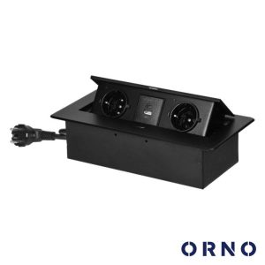 Tomada Elétrica Encastrar 2x Schuko 2x USB Preto ORNO - (OR-GM-9035(GS)/B)