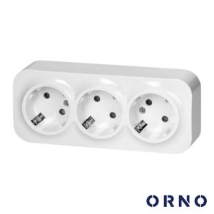 Tomada Elétrica Superfície 3x Schuko ORNO - (OR-OE-7209(GS)/W)
