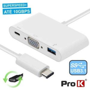 Cabo Adaptador USB-C / VGA+ USB-A + Micro USB-C 3.0 PROK - (PK-USB113)