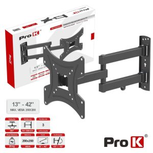 Suporte TV Articulado 3 pontos 13-42" 25kg Vesa 200x200 PROK - (PKFX0203)