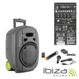 Coluna Amplificada 8" 400W USB/BT/SD/BAT/TWS VHF Preta IBIZA - (PORT8VHF-MKII)