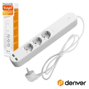 Extensão Elétrica 3x Schuko 2x USB-A WiFi TUYA DENVER - (SHP-310U)