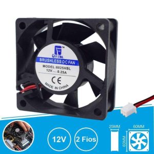 Ventilador 12V 60x60x25mm 2 Fios - (VEN6025/12A)