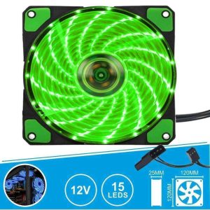 Ventilador 12V 120x120x25mm C/ 15 LEDS Verde - (VENLED120G)