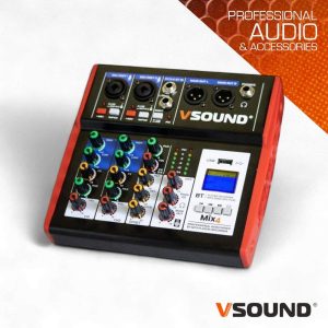 Mesa De Mistura 4 Canais C/ BT/LCD/USB/PC/PHANTOM  VSOUND - (VSMIX4)