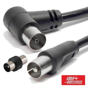 Cabo Coaxial Macho/Fêmea Preto 1m Ângular 90º ALPHA - (87-015/01B)