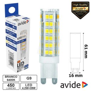 Lâmpada LED G9 4.2W 230V 6400K 450lm AVIDE - (ABG9CW-4.2W)