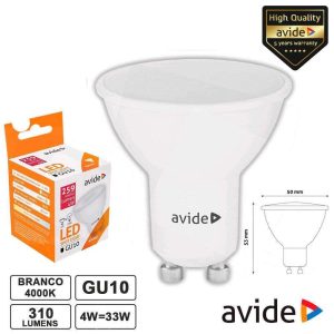 Lâmpada LED GU10 Spot 4W 230V 4000k 345lm AVIDE - (ABGU10NW-4W-AP)