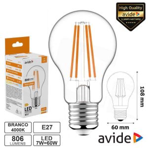 Lâmpada LED E27 Globo Filamento 7W 230V 4000K 806lm AVIDE - (ABLFG27NW-7W)