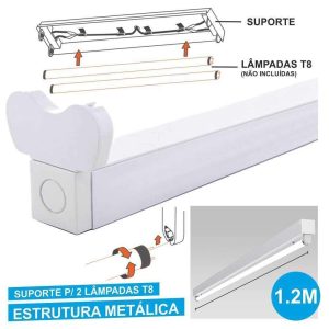 Armadura 1.2m P/ 2 Lâmpadas Tubular T8 - (ALTT1202(E))