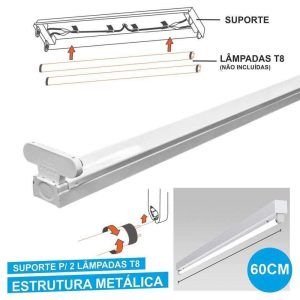 Armadura 60cm P/ 2 Lâmpadas Tubulares T8 G13 - (ALTT602G13(E))