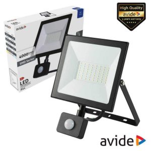 Foco LED 50W 230V 6400K 4000lm C/ Sensor Preto Avide - (ASFLCW-50W-PIR)