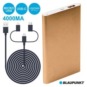 PoWerbank 4000ma C/ 3 Fichas E Cabo Dourado BLAUPUNKT - (BLP7100.191)