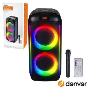 Coluna Amplificada 2x10" 1000W USB/BT/SD/AUX TWS RGB DENVER - (BPS-458)