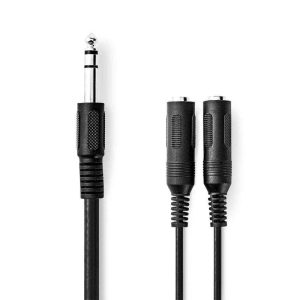 Cabo Jack 6.35mm Macho / 2x 6.35mm Fêmea 0.20m Stereo - (CAGB23110BK02)