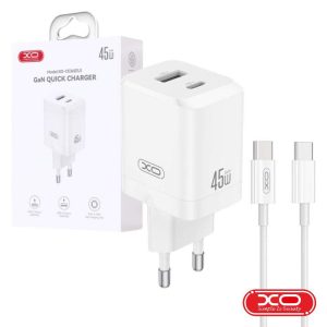 Alimentador 1x USB-A / 1x USB-C 45W GaN C/ Cabo USB-C XO - (CE36-USBC-WH)